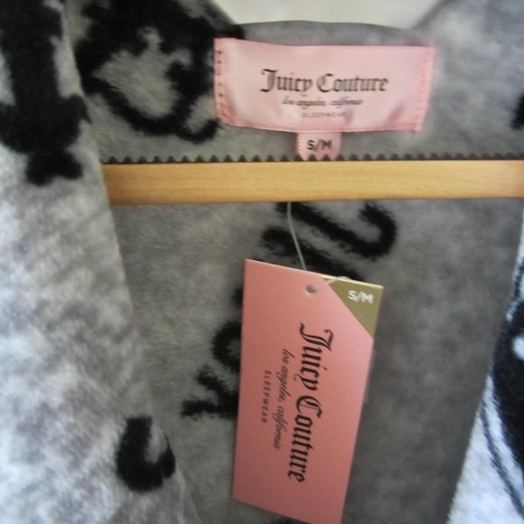 Juicy Couture Bathrobe Robe Women Grey Black Crown Sleepwear Crown S/M or L/XL - Picture 3 of 4